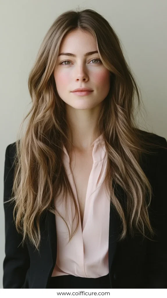 Middle Part 2 Elegant Work Hairstyles for Long Hair 8