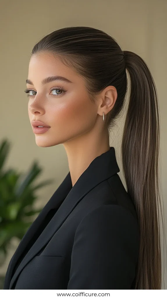 Sleek Ponytail 2 Easy Work Hairstyles for Long Hair 11