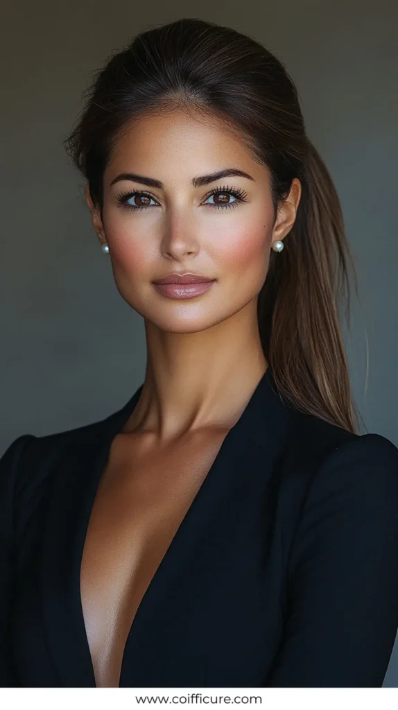 Sleek Ponytail 2 Elegant Work Hairstyles for Long Hair 11
