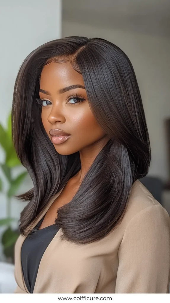 Straight Mid Length 2 Easy Work Hairstyles for Long Hair 13