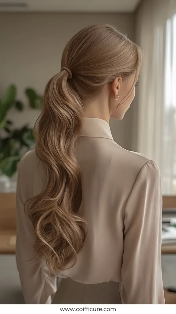 Wavy Ponytail 2 Easy Work Hairstyles for Long Hair 14