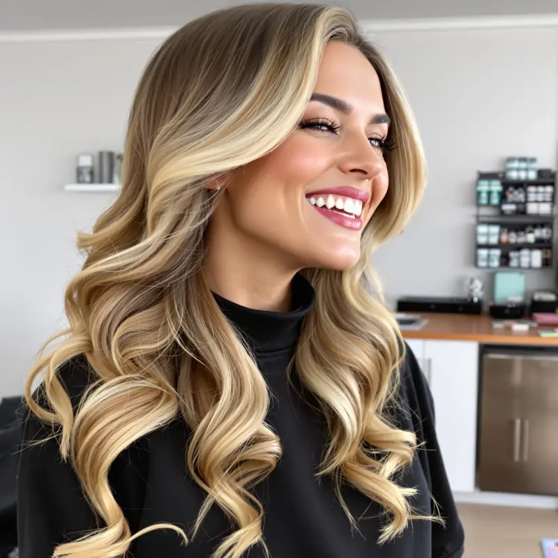 Sunlit Elegance: Waves of Glory - blowout hair blonde