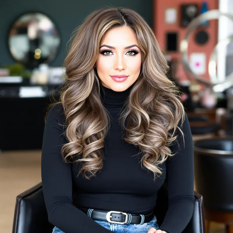 Cascading Elegance: Brunette Blowout Enchantment - blowout hair brunette