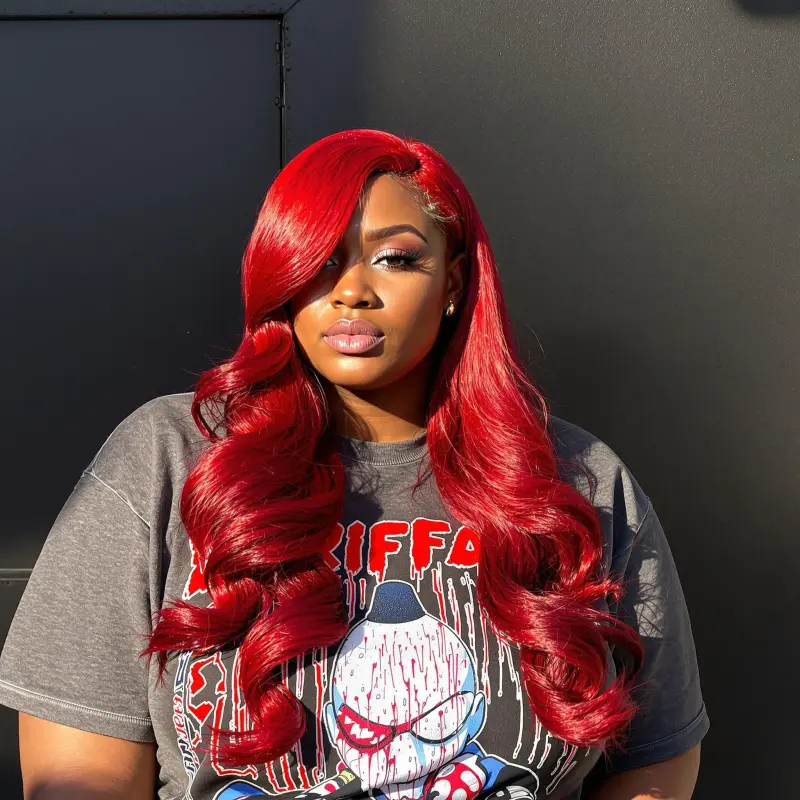Crimson Cascade: Unleash Your Inner Diva - blowout side part