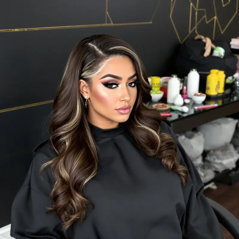Cascading Elegance: The Dazzling Harmony of Waves and Highlights - blowout side part