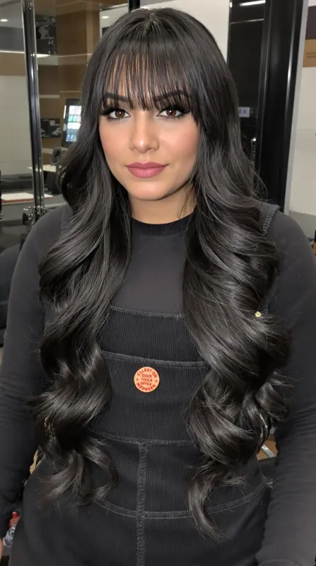 Enchanting Waves: Fringe Meets Flair - long blowout hairstyles