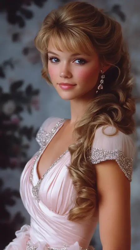 Glamorous Golden Cascade with Flirty Fringe - 80s Prom Hair