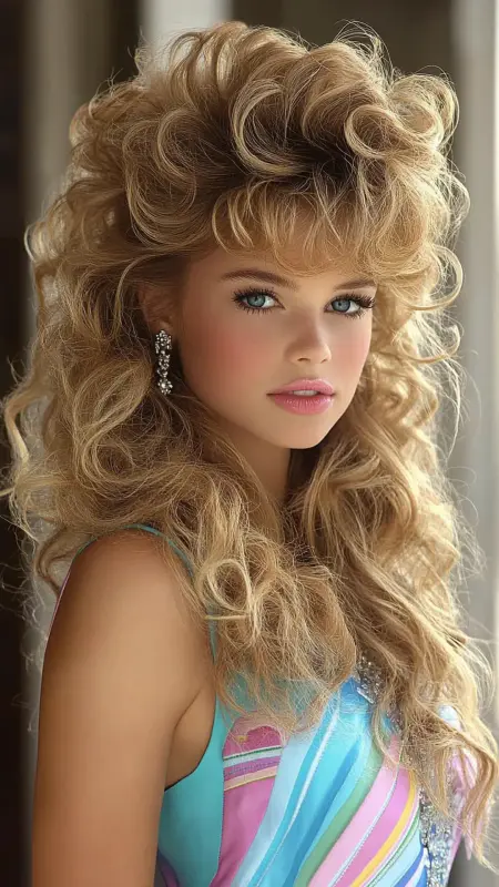 Dazzling Blonde Ringlets with Retro Layers - 80s Prom Hair
