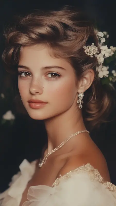 Majestic Retro Waves: Floral Elegance from the Past - 80s Prom Hair