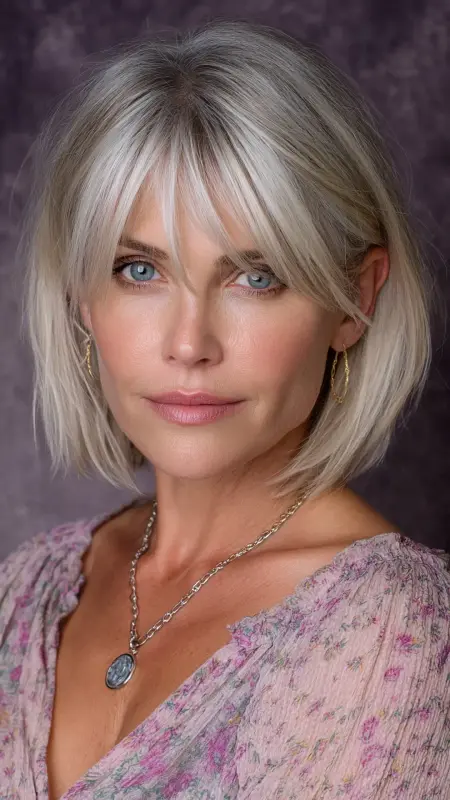 A-Line Bob with Side-Swept Fringe - bob hair styles for women over 50