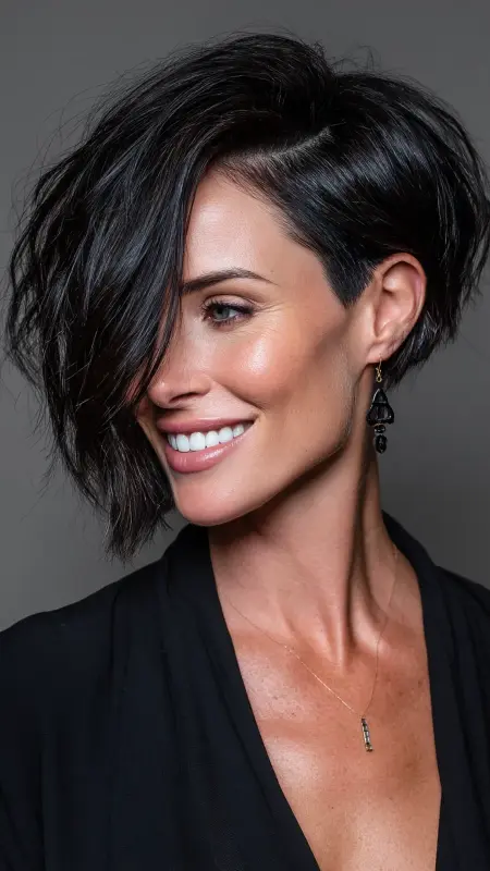 Angled Bob with Hidden Undercut - Medium length haircut for round faces