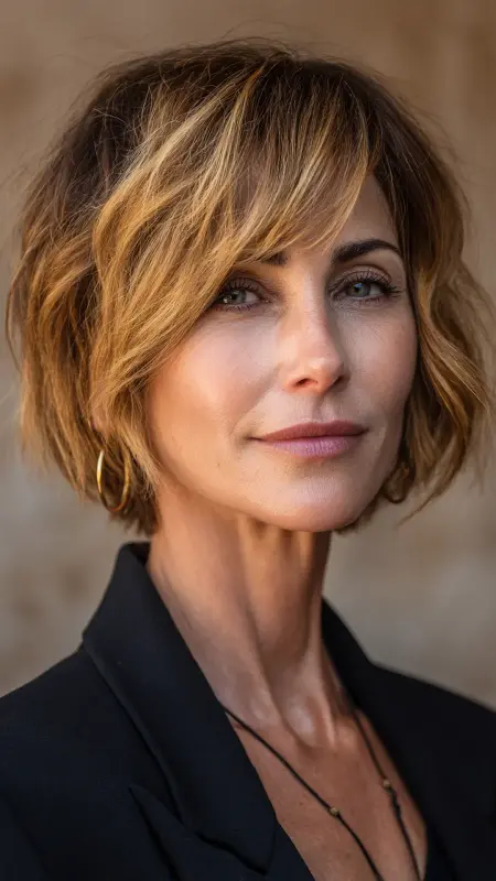 Angled Bob with Side Bangs - Haircuts for women over 50 with bangs