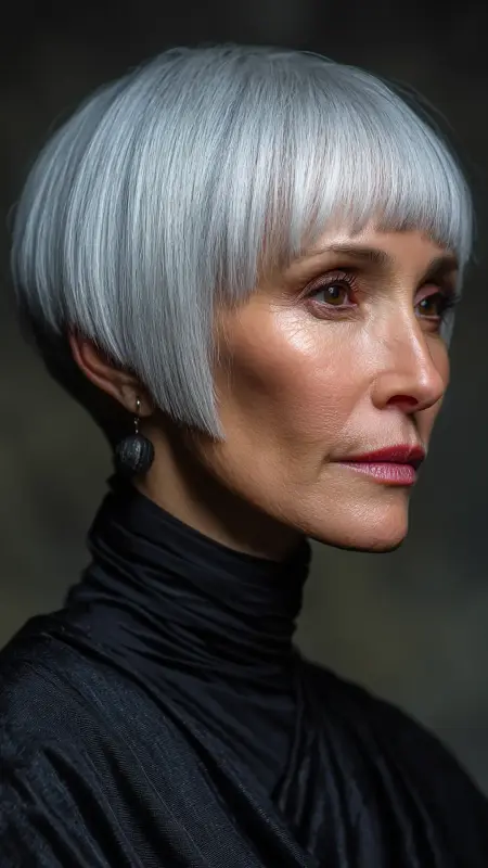 Angled Bob with Side Bangs - hairstyles for women over 70 with bangs