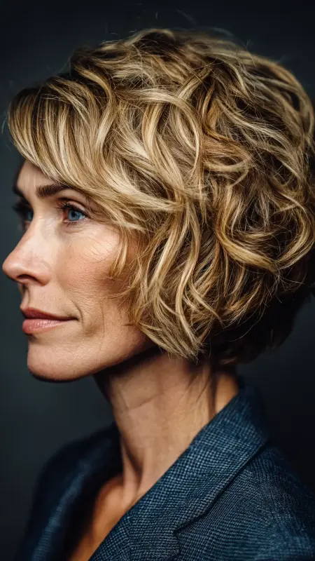 Angled Curly Bob - Hairstyles For Women Over 60 With Curly Hair