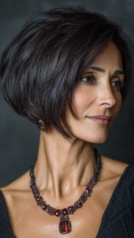 Angled Layered Bob with Nape Undercut - Short Layered Hairstyles For Older Women