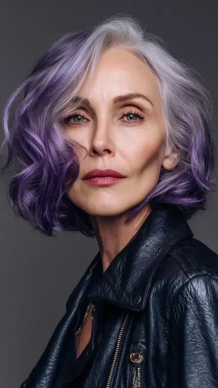 Angled Lob with Underlights - Shoulder Length Haircuts For Older Women
