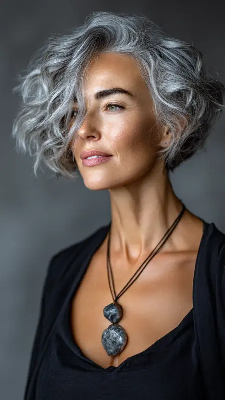 Angled Pixie Bob - Short hairstyles for women over 60 with wavy hair