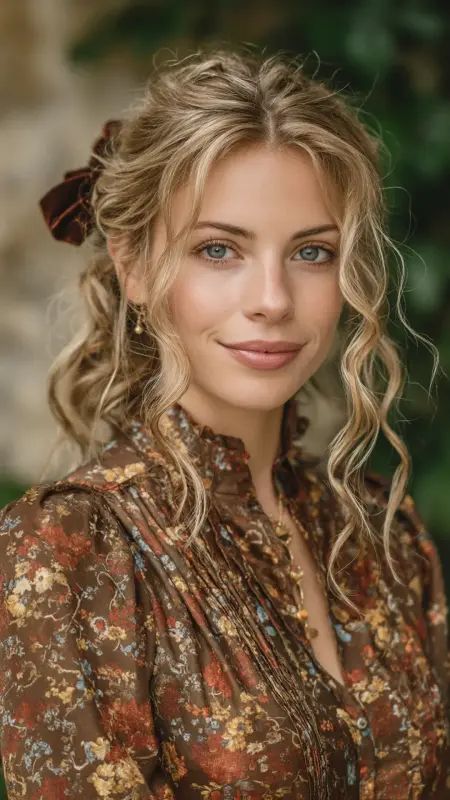 Antique Gold Blonde - Half-Up Velvet Bow Style - Old money hair color