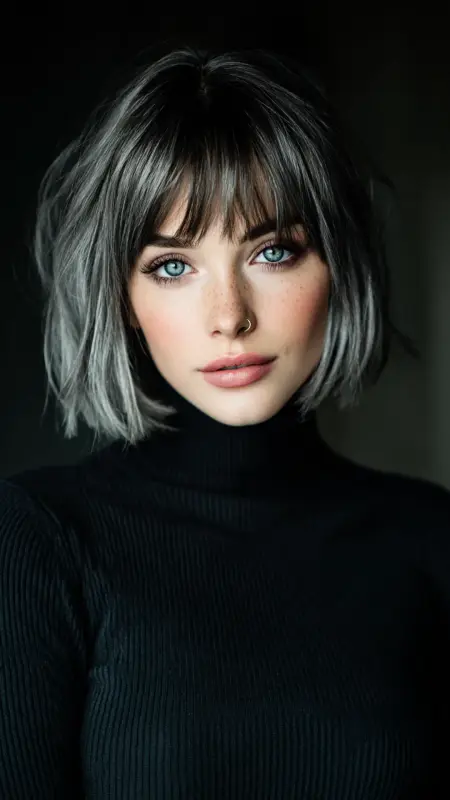 Ash Silver Bob with Undercut -  silver hair color ideas 