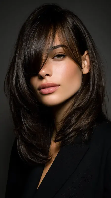 Asymmetrical Blowout with Curtain Bangs - Blowout with curtain bangs