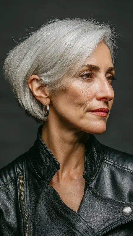 Asymmetrical Bob - Short white hair for older women