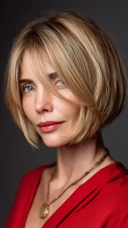 Asymmetrical Bob with Bold Part - bob hair styles for women over 50