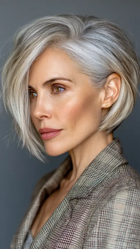 Asymmetrical Bob with Deep Side Part - Hairstyles For Women Over 50 With Thinning Hair