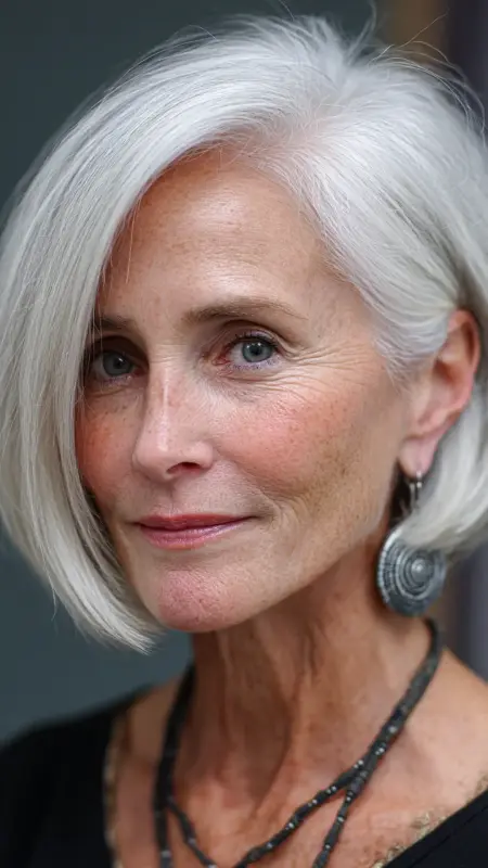 Asymmetrical Bob with Side Bangs - hairstyles for women over 70 with bangs