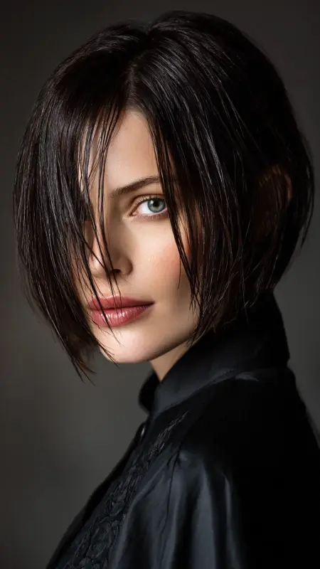 Asymmetrical Bob with Sleek Wet Look Finishh - Medium asymmetrical hairstyles