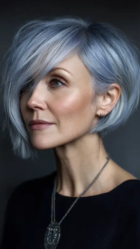 Asymmetrical Bob with Soft Fringe - bob haircuts for women over 60 with fine hair