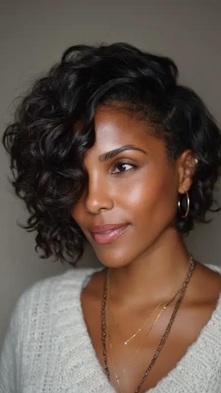 Asymmetrical Curly Bob - Medium asymmetrical hairstyles