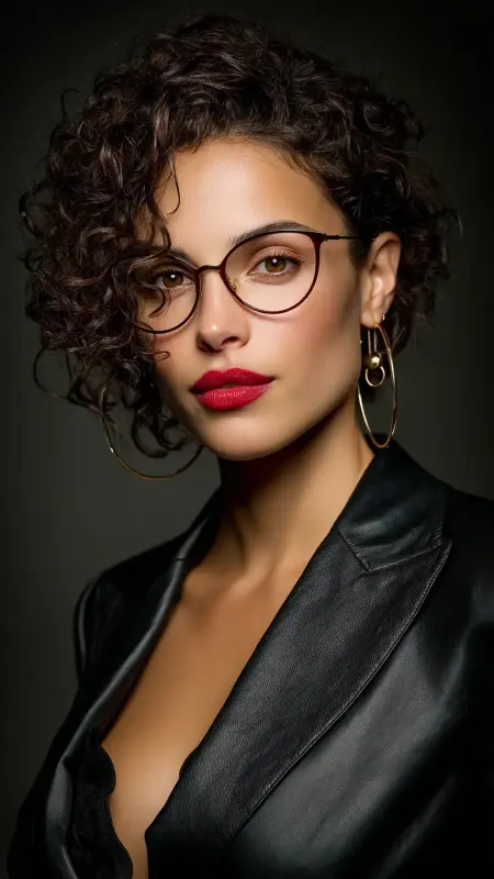 Asymmetrical Curly Cut - short curly hair with glasses