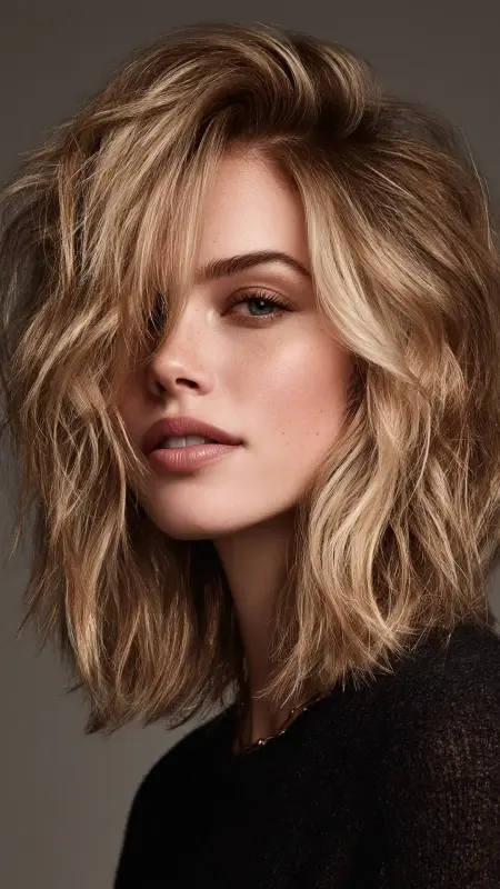 Asymmetrical Cut with Shadow Root Waves - Medium asymmetrical hairstyles