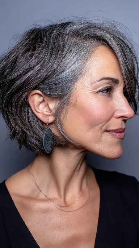 Asymmetrical Lob with Side Bangs - Haircuts for women over 50 with bangs