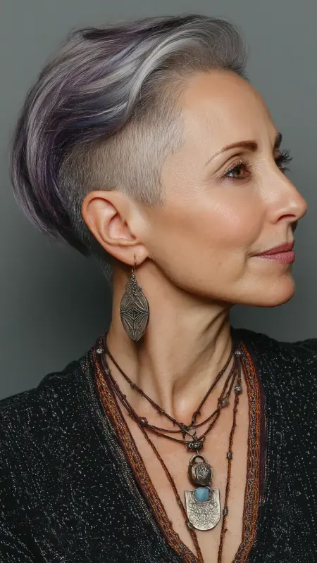 Asymmetrical Undercut Pixie - Undercut pixie haircut for older women