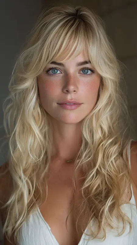 Beachy Blowout with Textured Curtain Bangs - Blowout with curtain bangs