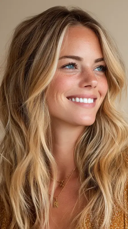 Beachy Waves with Long Layers - Medium length haircut for round faces