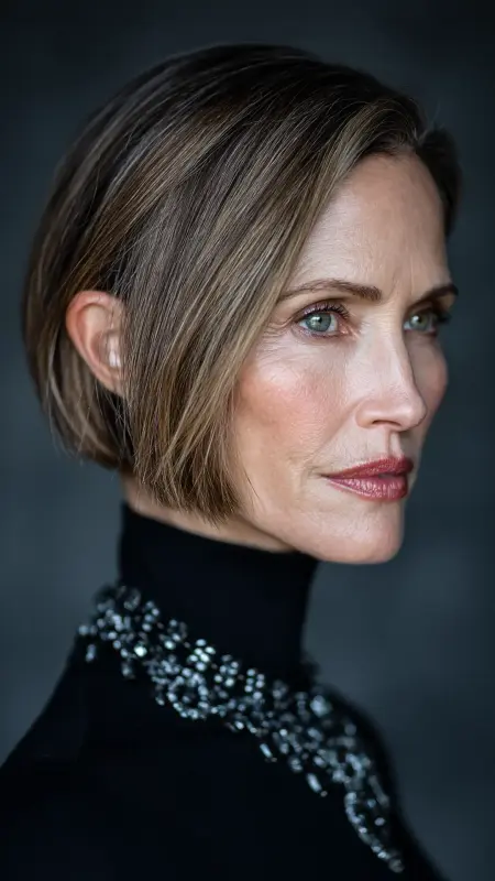 Blunt Bob with Sleek Center Part - bob hair styles for women over 50