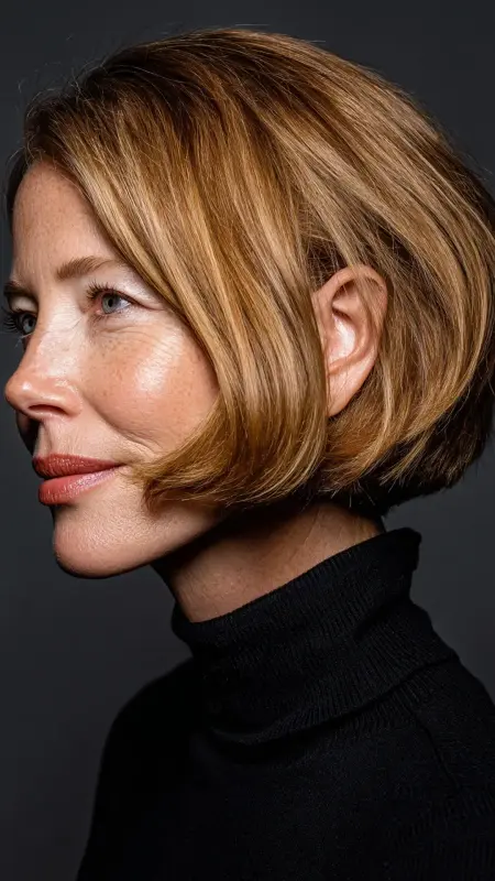 Blunt Cut Bob with Sleek Finishh - Medium Length Bob Haircuts For Women Over 50