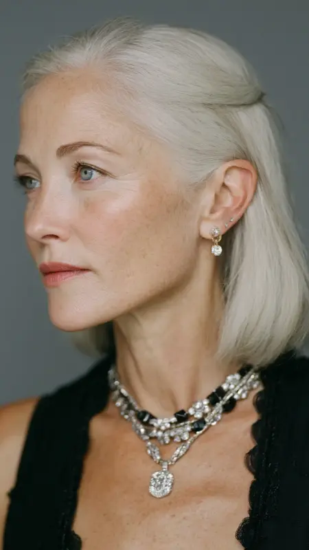 Blunt Cut with Center Part - Shoulder Length Haircuts For Women Over 60