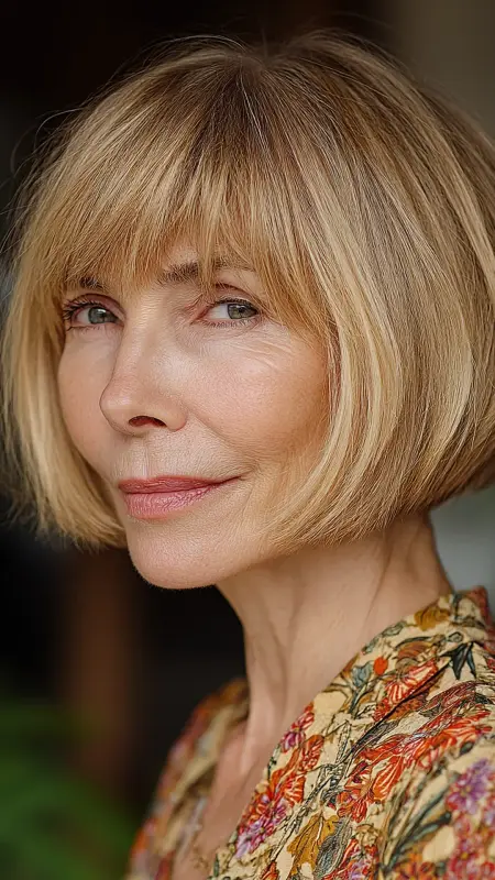 Bob with Curtain Bangs - Medium Length Bob Haircuts For Women Over 50