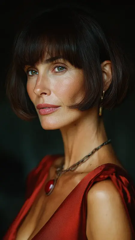 Bob with Deep Side Part and Swoop Bangs - Medium Length Bob Haircuts For Women Over 50