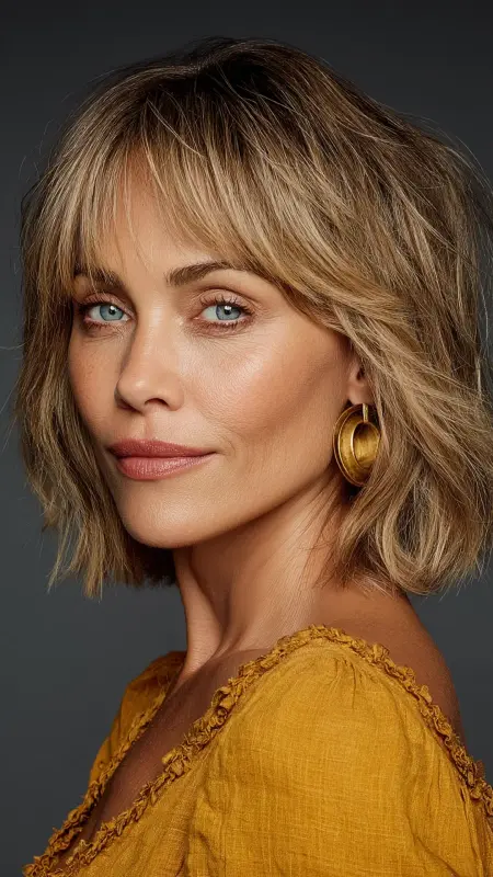 Bob with Feathered Side Bangs - bob hair styles for women over 50