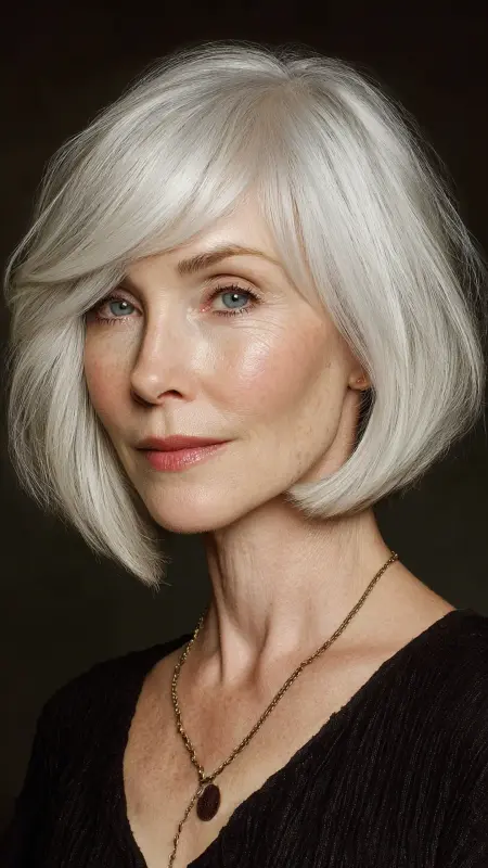 Bob with Swooping Side Bangs - bob haircuts for women over 60 with fine hair