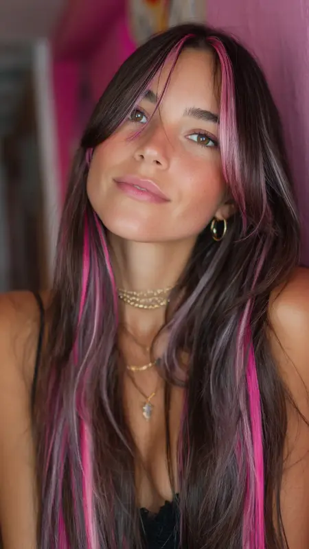 Bold Color Pop - long straight hair with curtain bangs