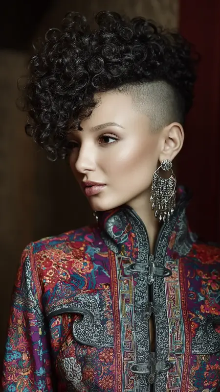 Bold Mohawk Pixie with Tight Curls - Short pixie haircuts for curly hair