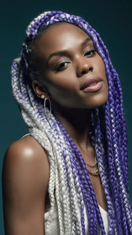 Box Braids - Midnight Purple Platinum Blonde - Two hair colors split