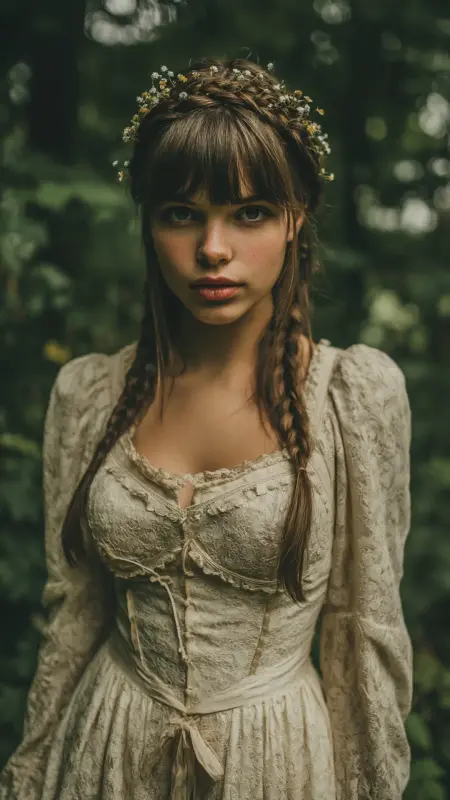 Braided Crown Accent - long straight hair with curtain bangs