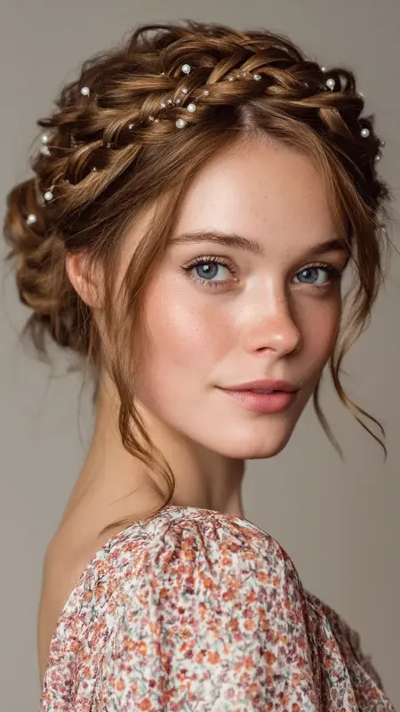 Braided Crown with Soft Curtain Bangs - Face framing curtain bangs