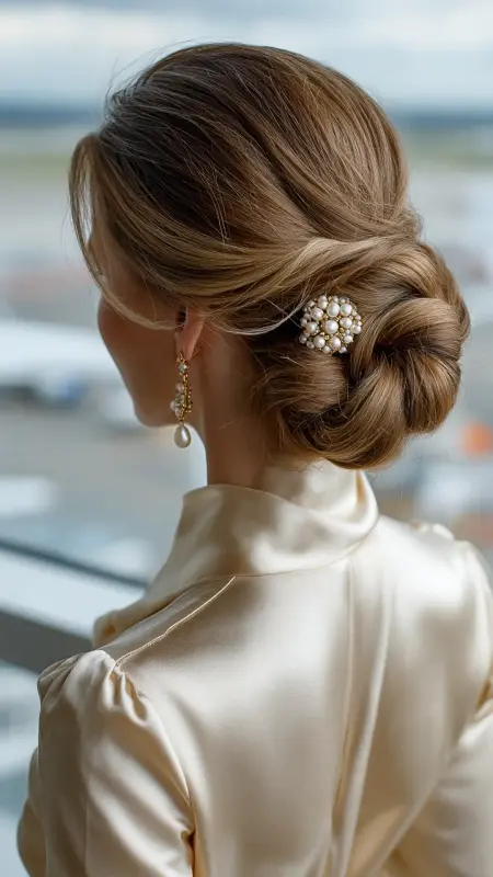 Braided Low Bun - Cute Airport Hairstyles